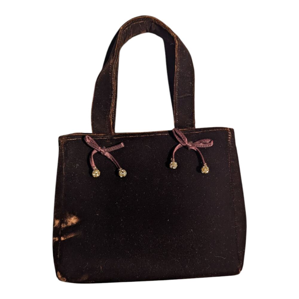 Vtg 1990s Summer Tompkins Brown Velvet Top Handle Magnetic Closure Mini Bag